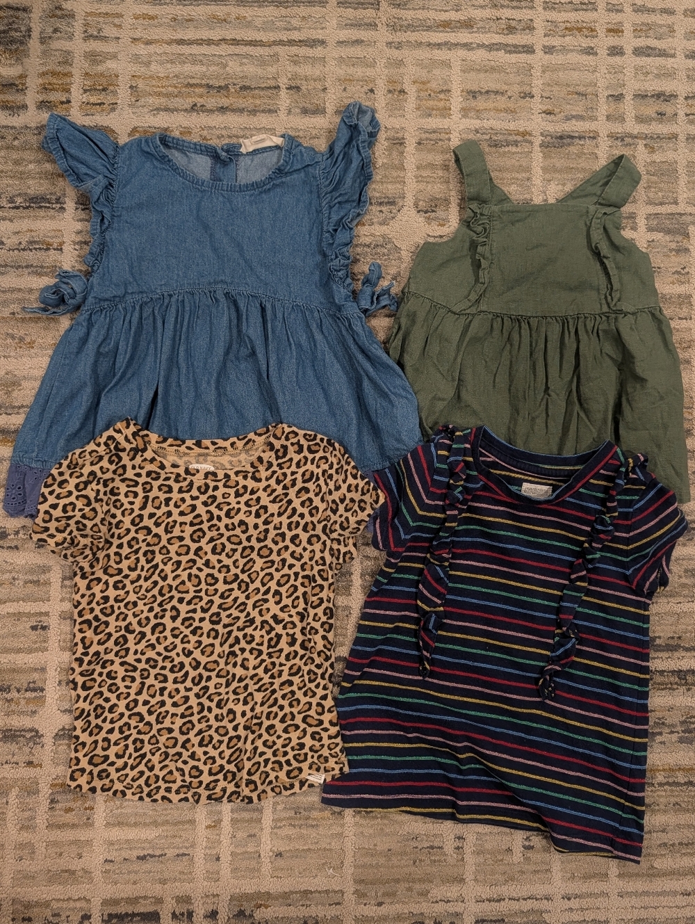Girls 3t Summer Shirts Tshirt Bundle Lot Of 4, Chambray, Leopard, Stripes, Olive
